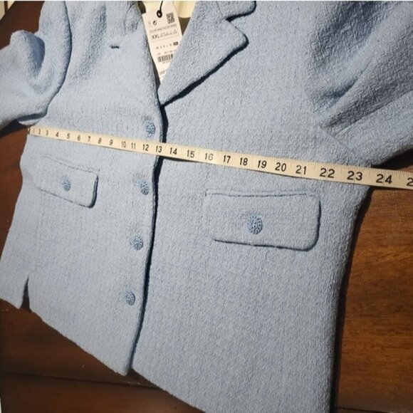 NWT Zara Tweed Textured Women's Blazer Jacket Blue Size XXL - Picture 11 of 14